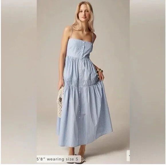 J. Crew Factory Dresses & Skirts - J.Crew Generative Cotton Blue Striped Tiered Midi Dress Size 6CA705 Summer 2024